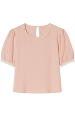 Load image into Gallery viewer, Textured Top with Pearl on the Neck