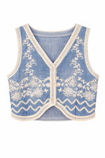 Load image into Gallery viewer, Embroidered Denim Waistcoat