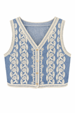 Load image into Gallery viewer, Embroidered Denim Waistcoat