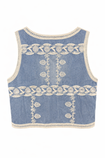 Load image into Gallery viewer, Embroidered Denim Waistcoat