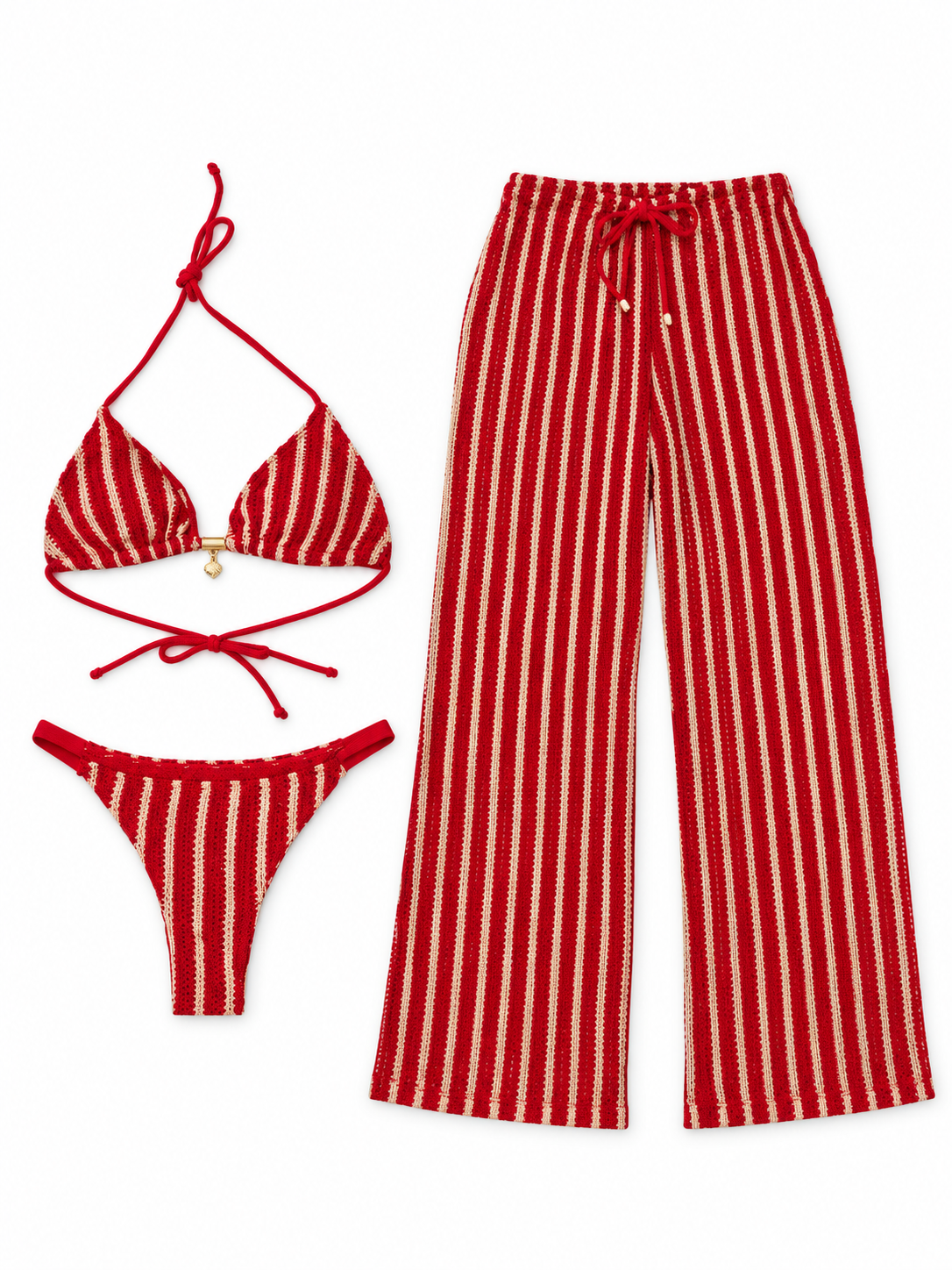 Red Stripe Bikini & Trouser Set