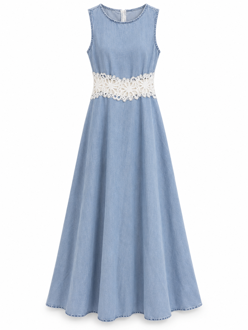 Floral Lace Denim Maxi Dress