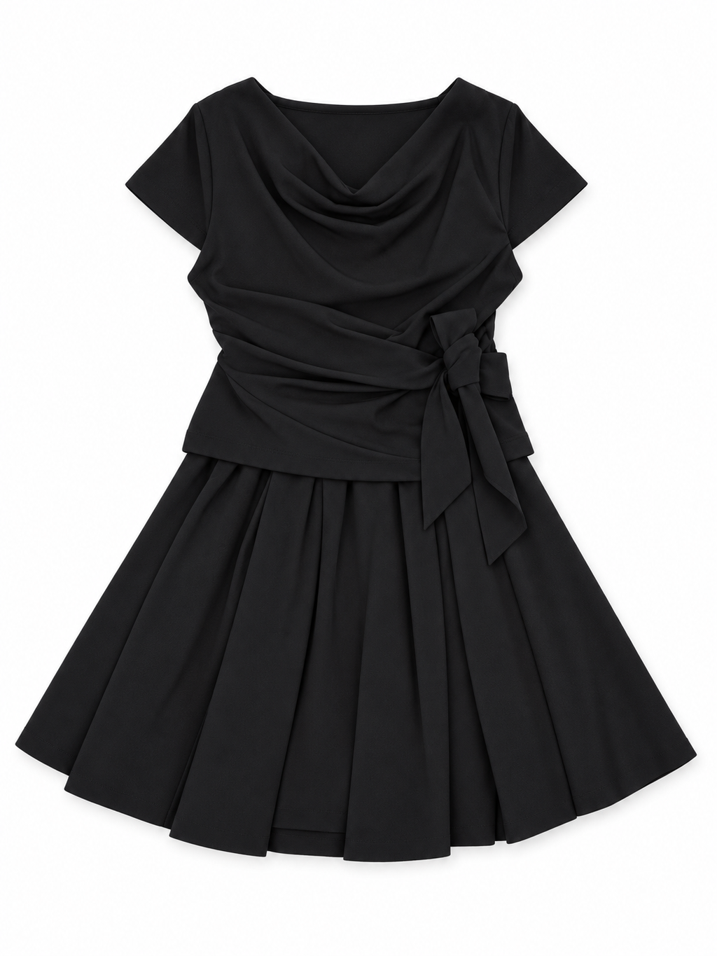 Cowl Neck Bow Mini Dress