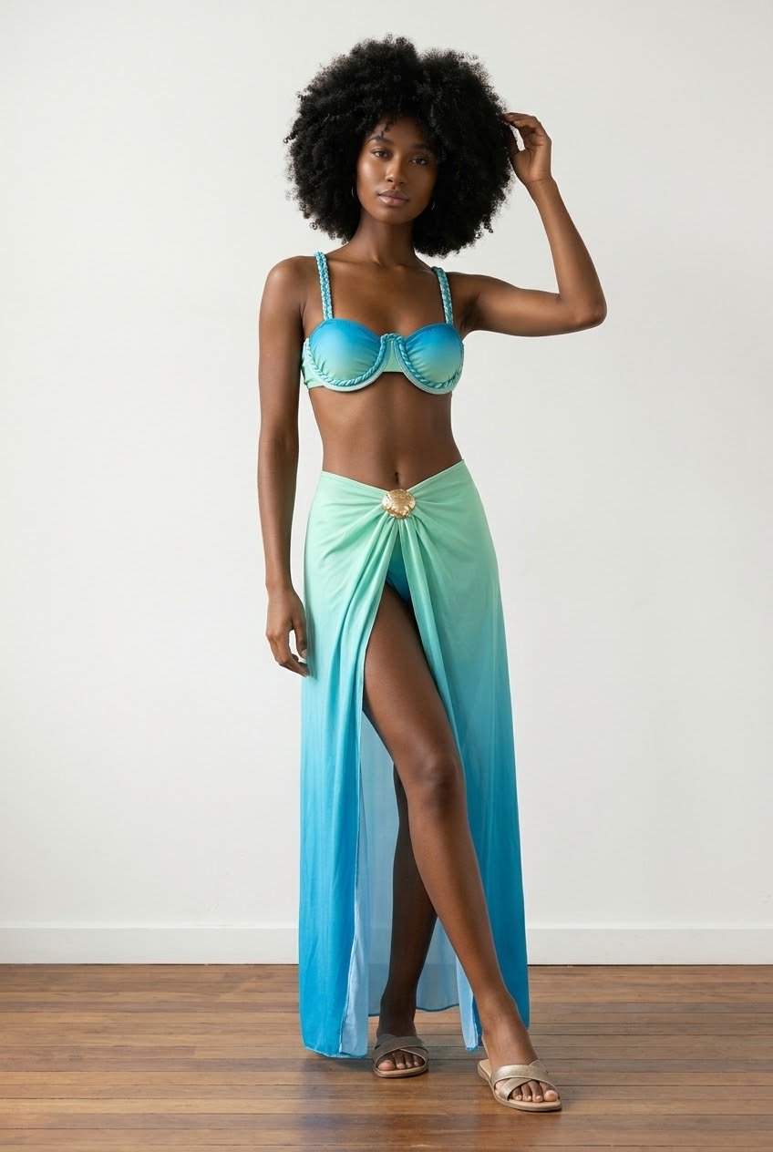 Turquoise Ombré Bikini & Cover-Up Set