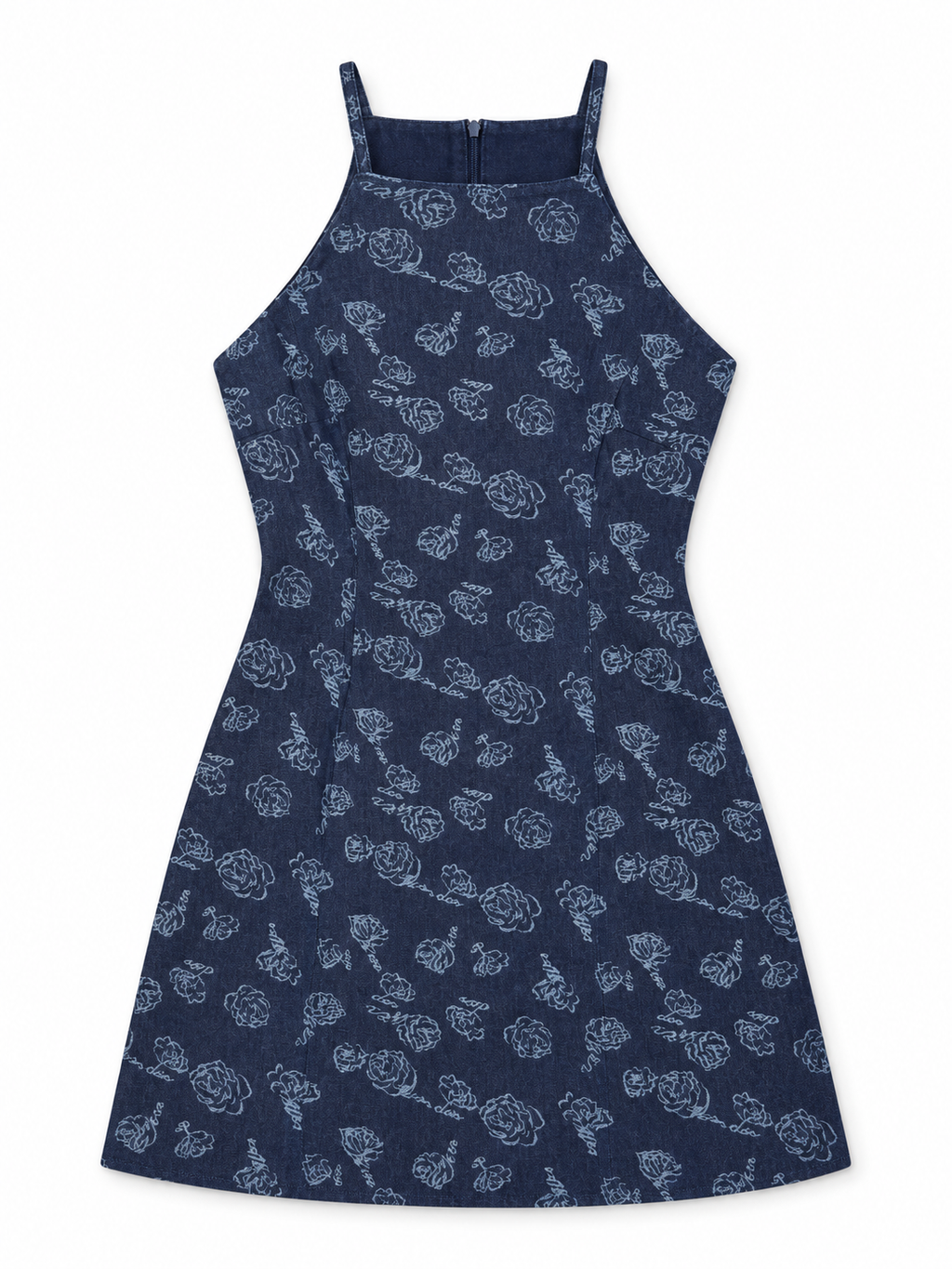 Rose Print Denim Mini Dress