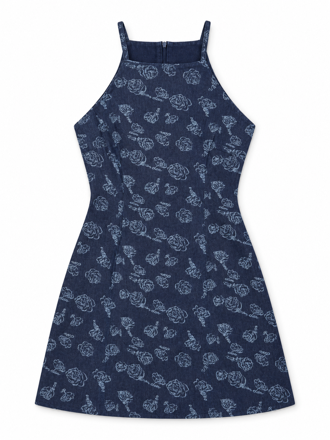 Rose Print Denim Mini Dress