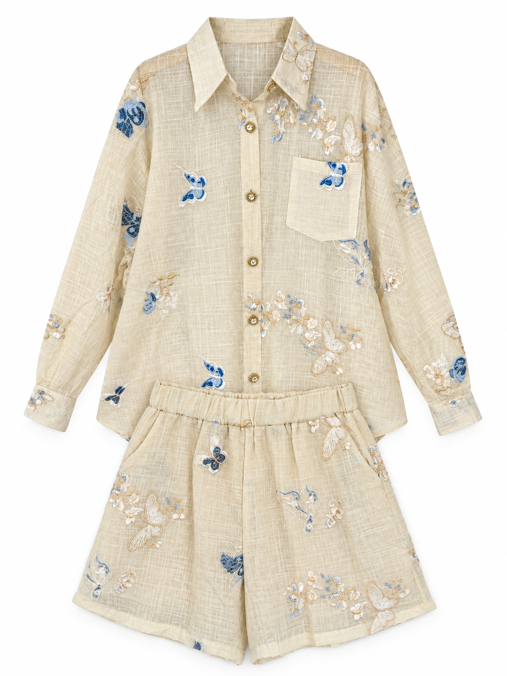 Co-Ord Set of Embroidered Shirt & Short