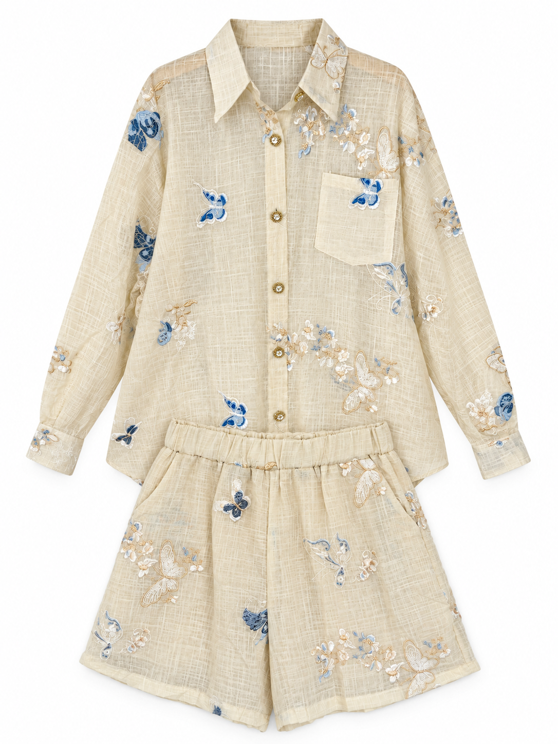Co-Ord Set of Embroidered Shirt & Short