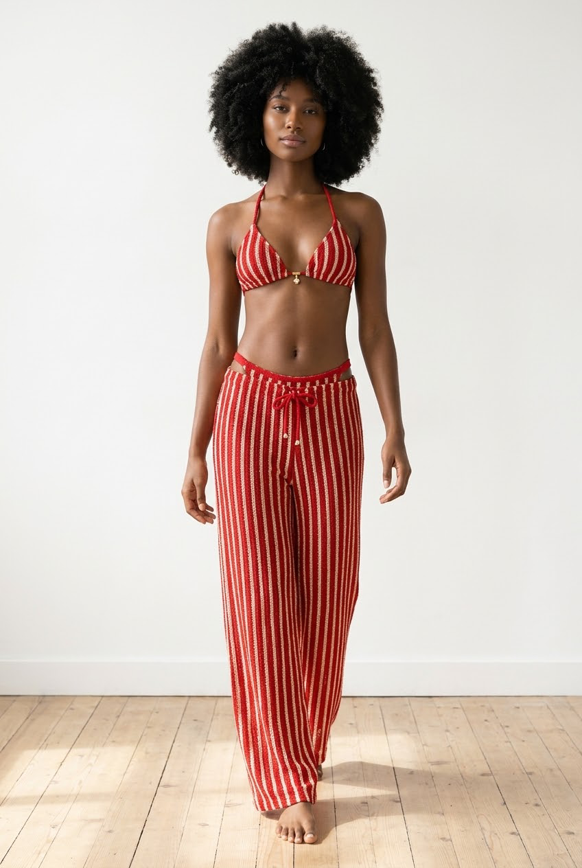 Red Stripe Bikini & Trouser Set