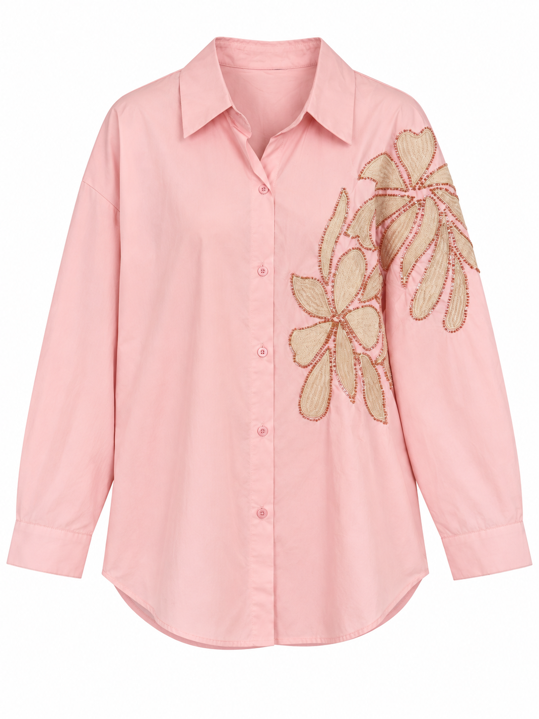 Oversized Shirt with Floral Appliqué