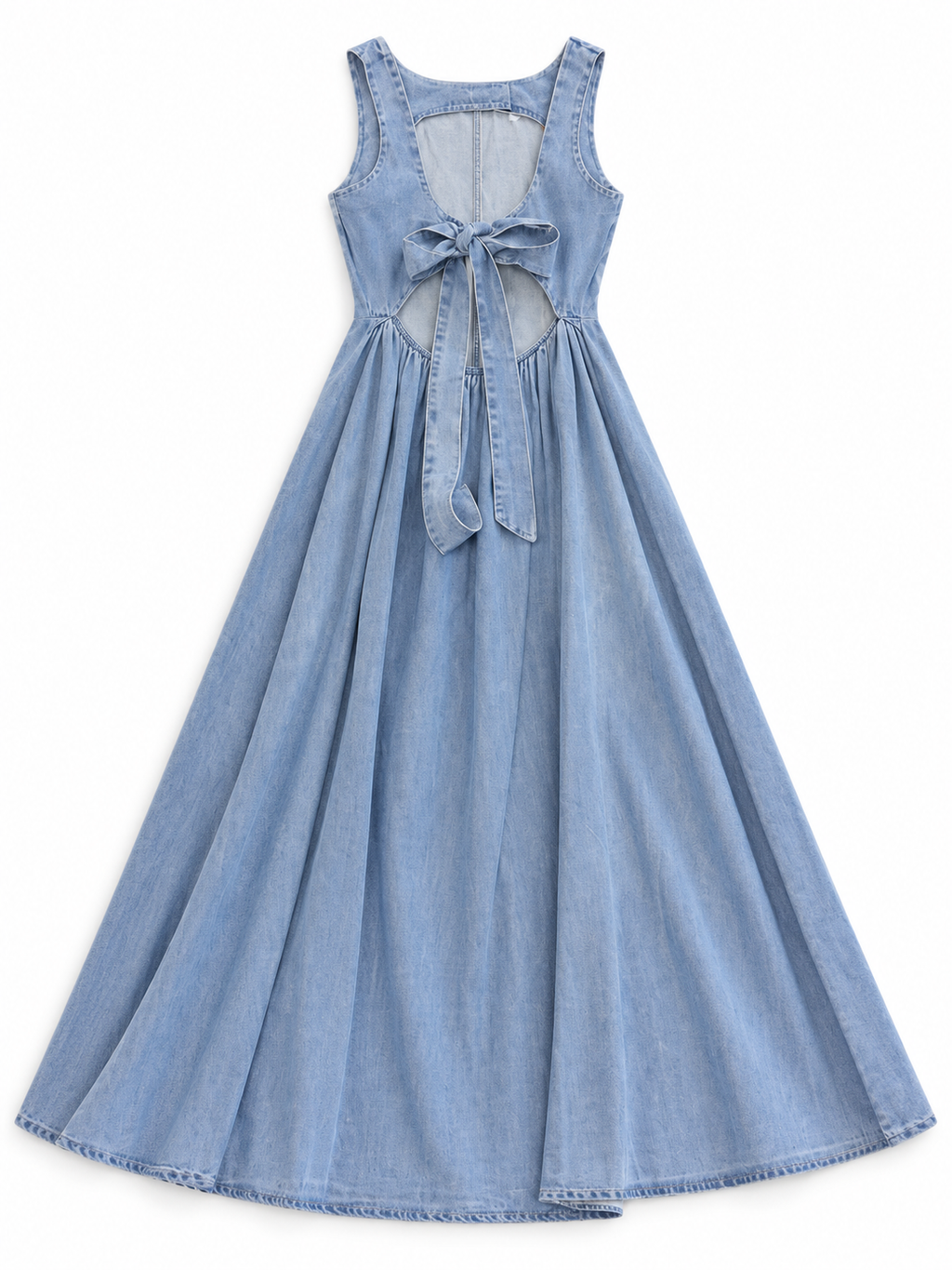Bow Back Denim Midi Dress