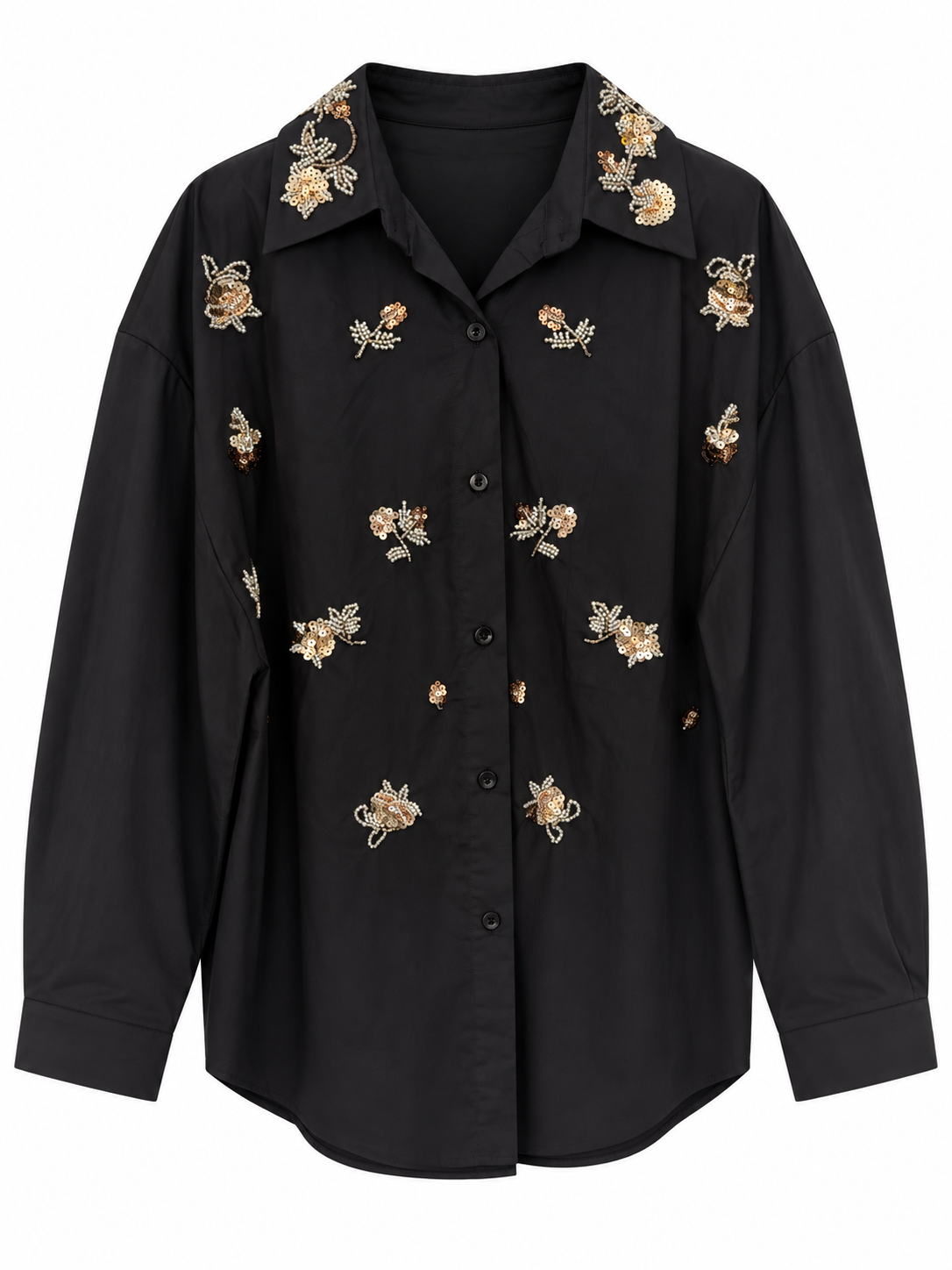 Oversized Shirt with Floral Sequin