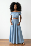 Denim Co-Ord Set of off-Shoulder Top & Maxi Skirt