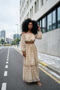 Co-Ord Set of Printed Off-Shoulder Top & Maxi Skirt