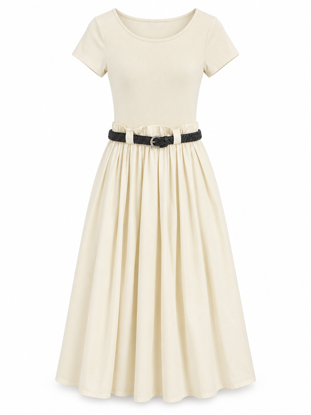 Short Sleeve Belted Midi Dress