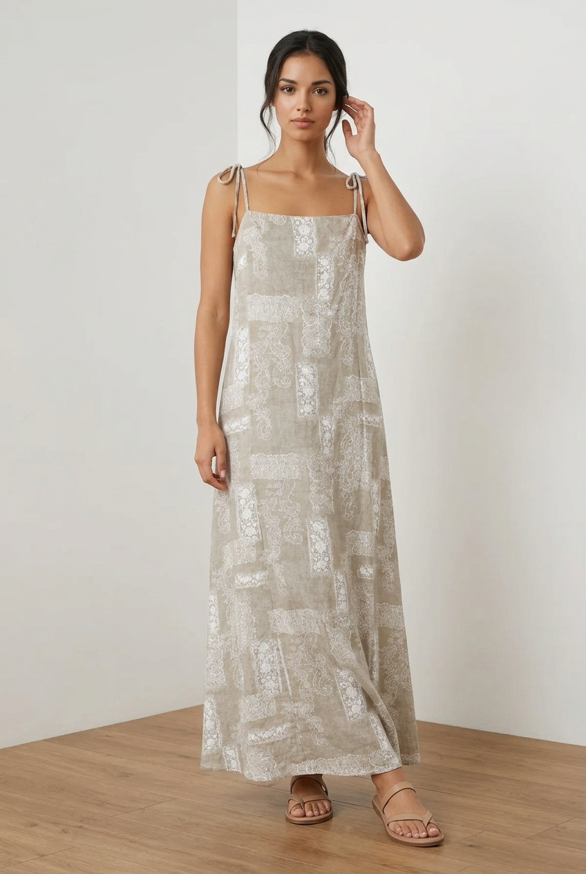 Printed Tie Strap Maxi Dress