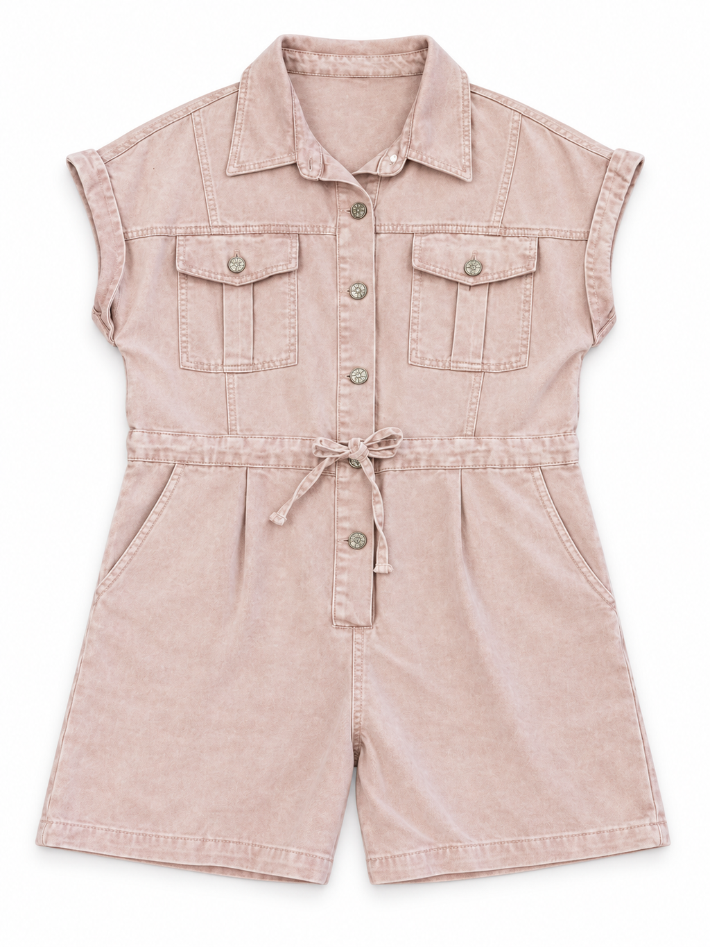 Faded Drawstring Denim Playsuit