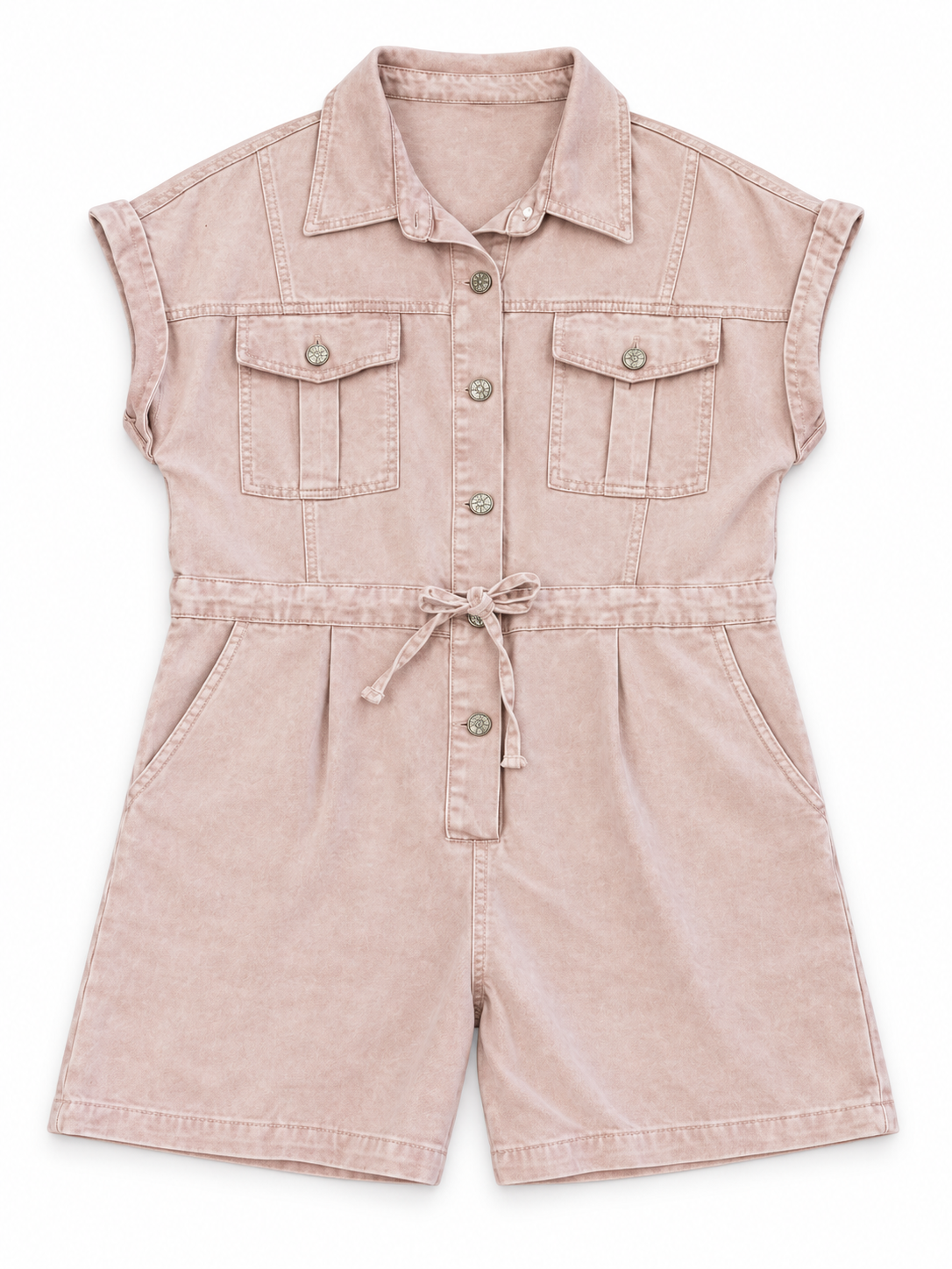 Faded Drawstring Denim Playsuit