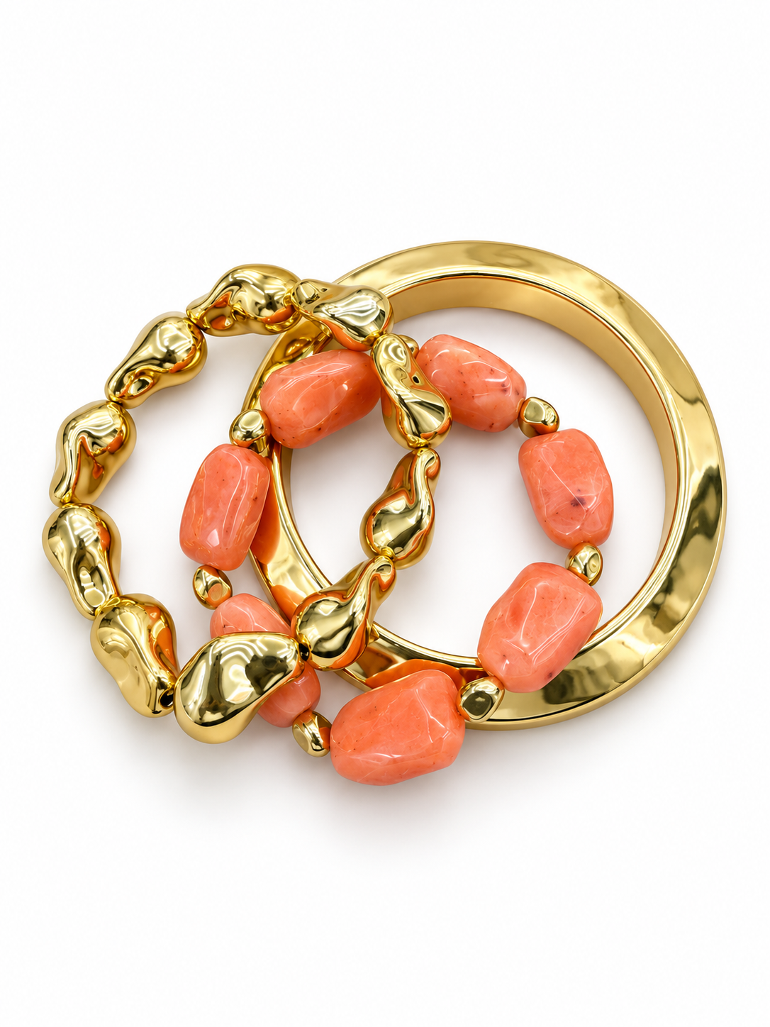 Coral & Gold Bracelet Trio