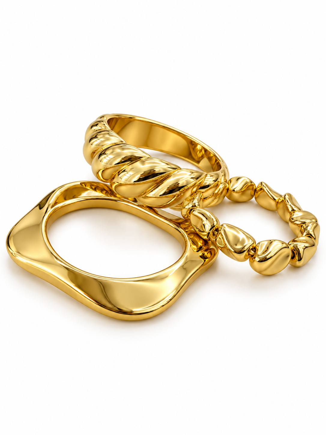 Sculpted Gold Bracelet Trio