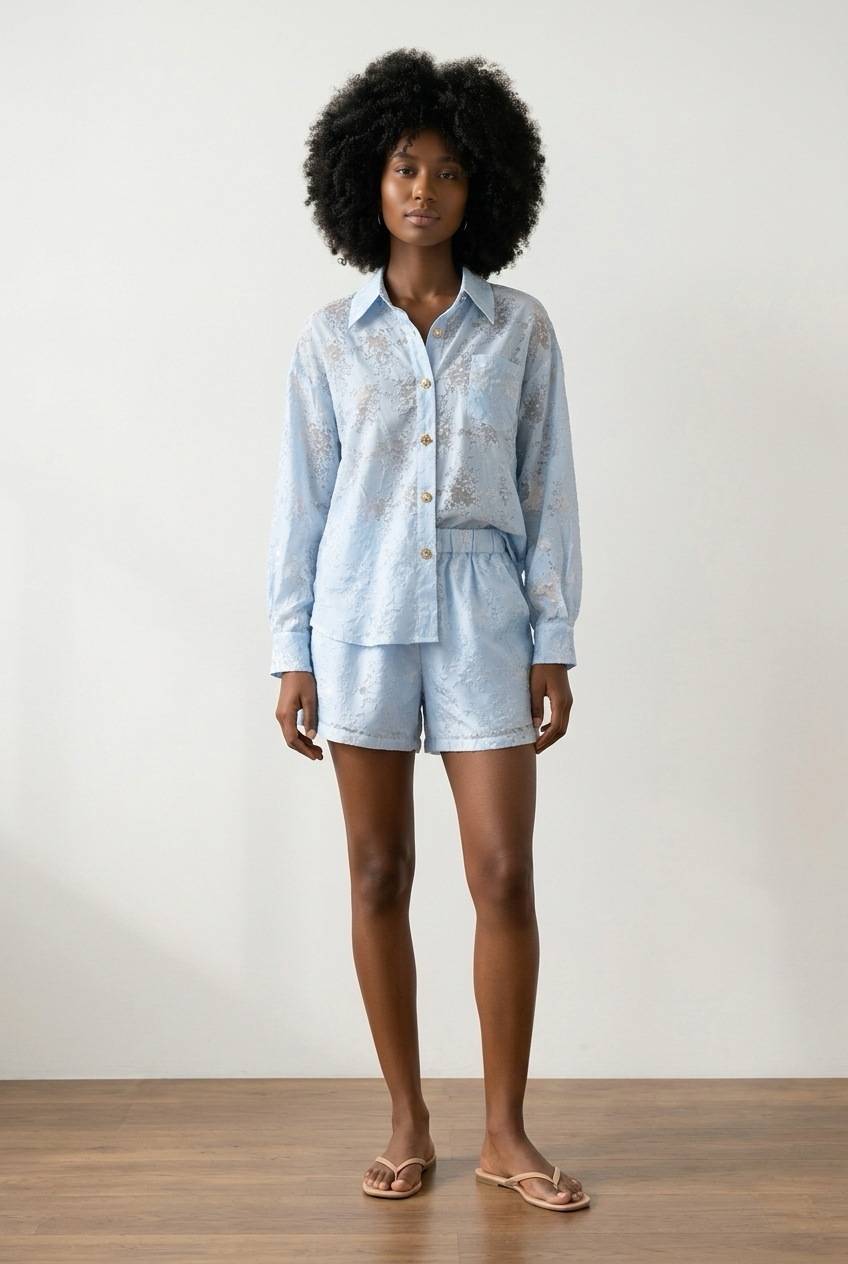 Co-Ord Set of Embroidered Shirt & Short
