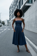 Strapless Denim Midi Dress