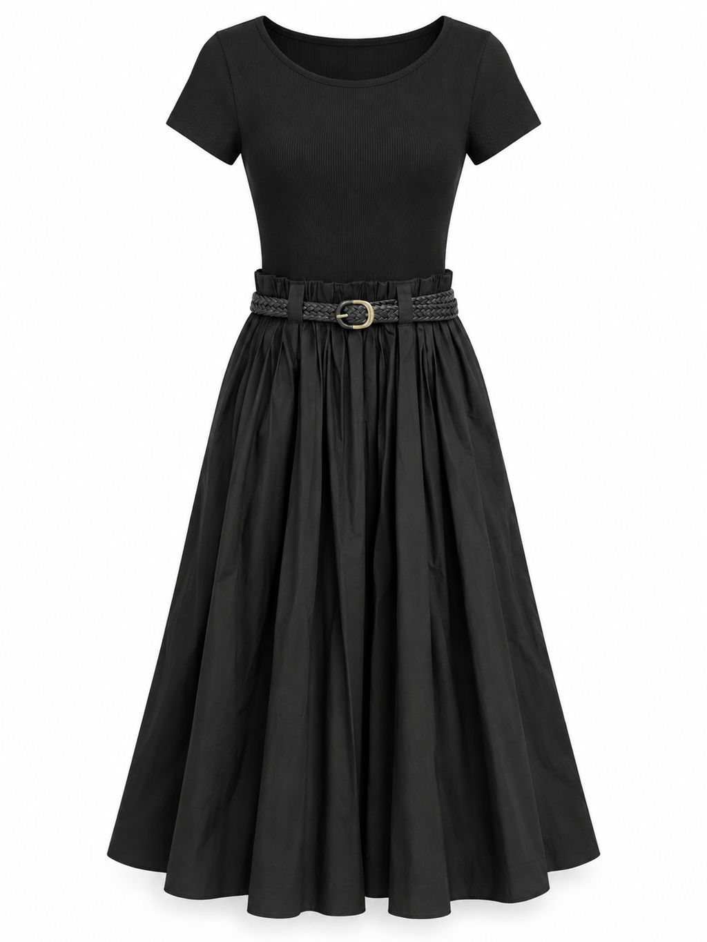 Short Sleeve Belted Midi Dress
