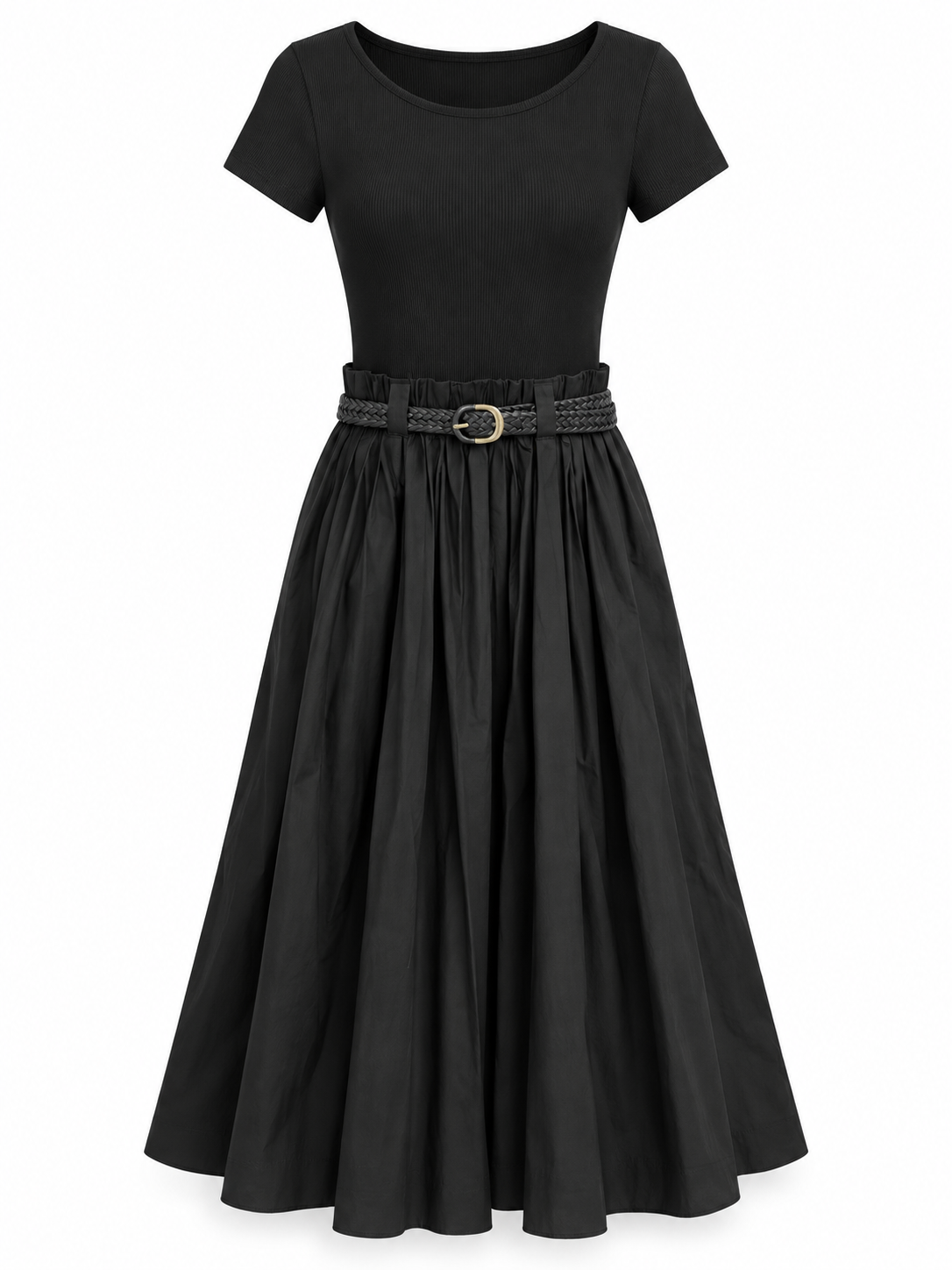 Short Sleeve Belted Midi Dress