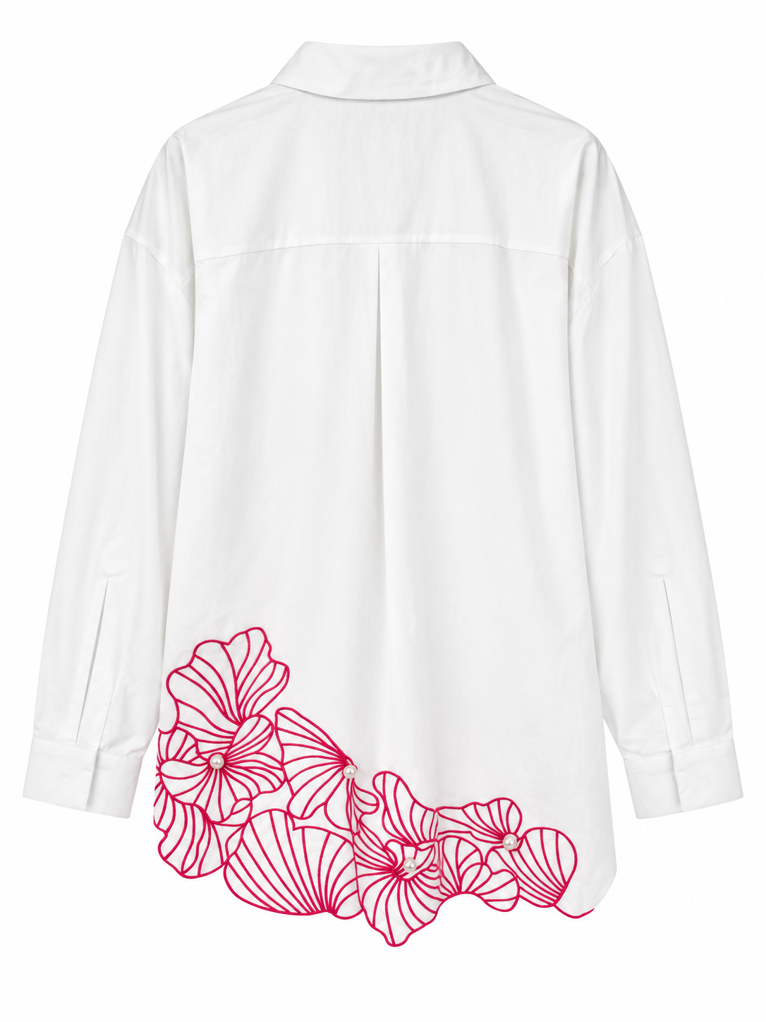Oversized Shirt with Floral Embroidered Hem