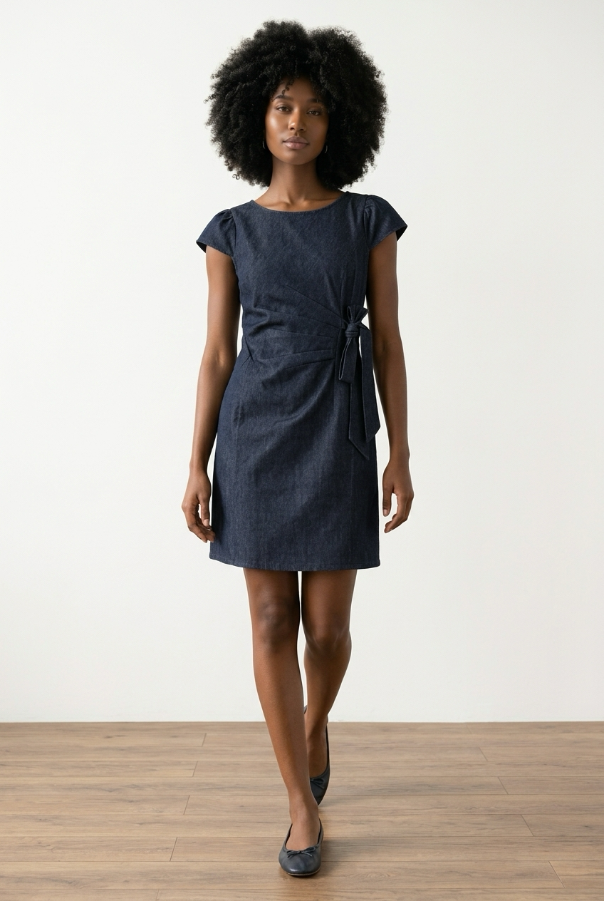 Side Bow Denim Mini Dress