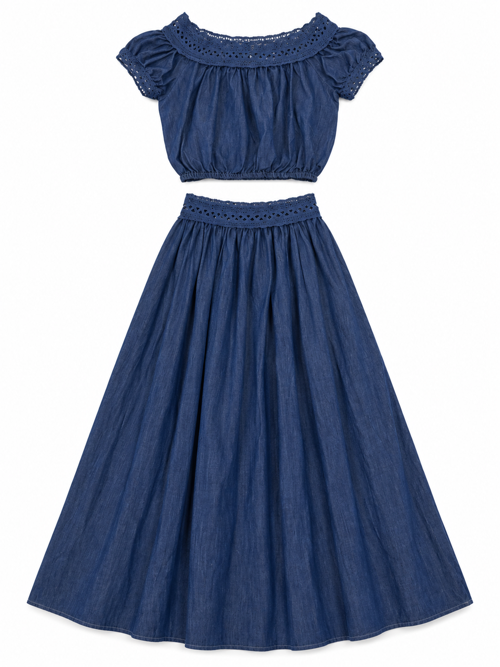Denim Co-Ord Set of off-Shoulder Top & Maxi Skirt