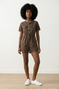 Faded Drawstring Denim Playsuit