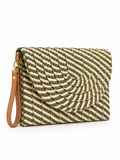 Striped Woven Raffia Clutch Bag