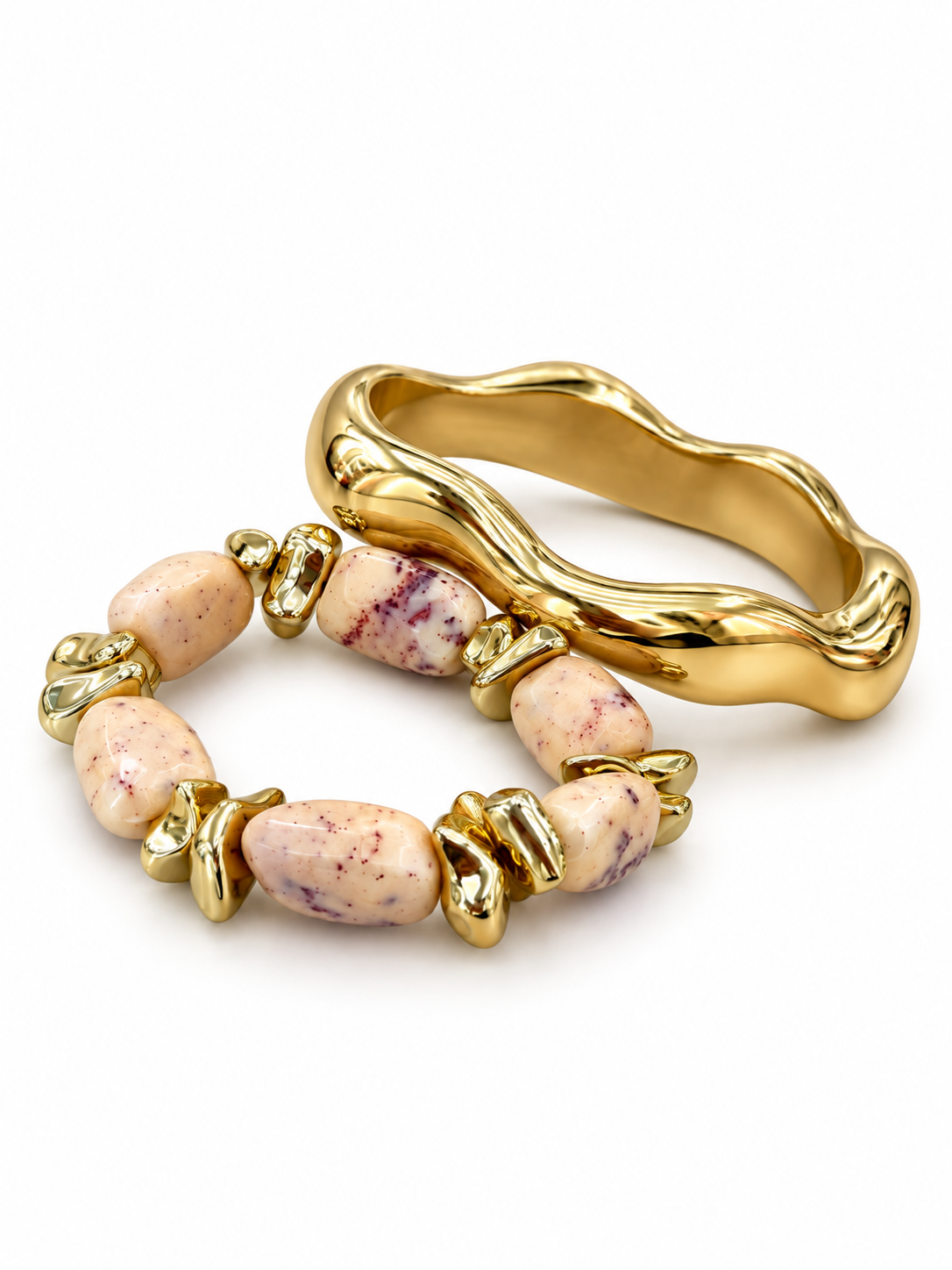 Cream Stone & Gold Bracelet Duo