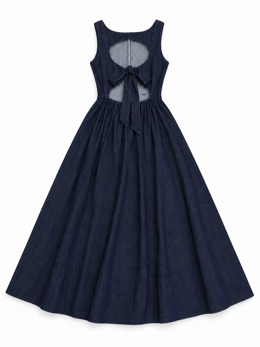 Bow Back Denim Midi Dress