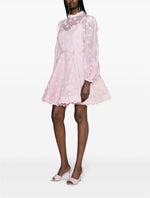 Load image into Gallery viewer, Organza Mini Dress With Floral Appliques
