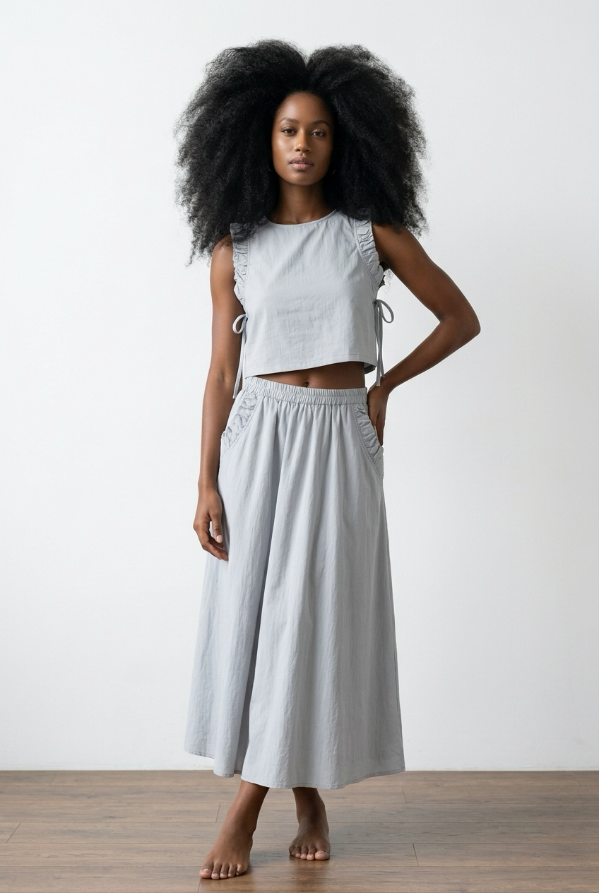 Ruffle Trim Top & Maxi Skirt Co-Ord Set