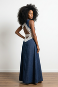 Floral Lace Denim Maxi Dress