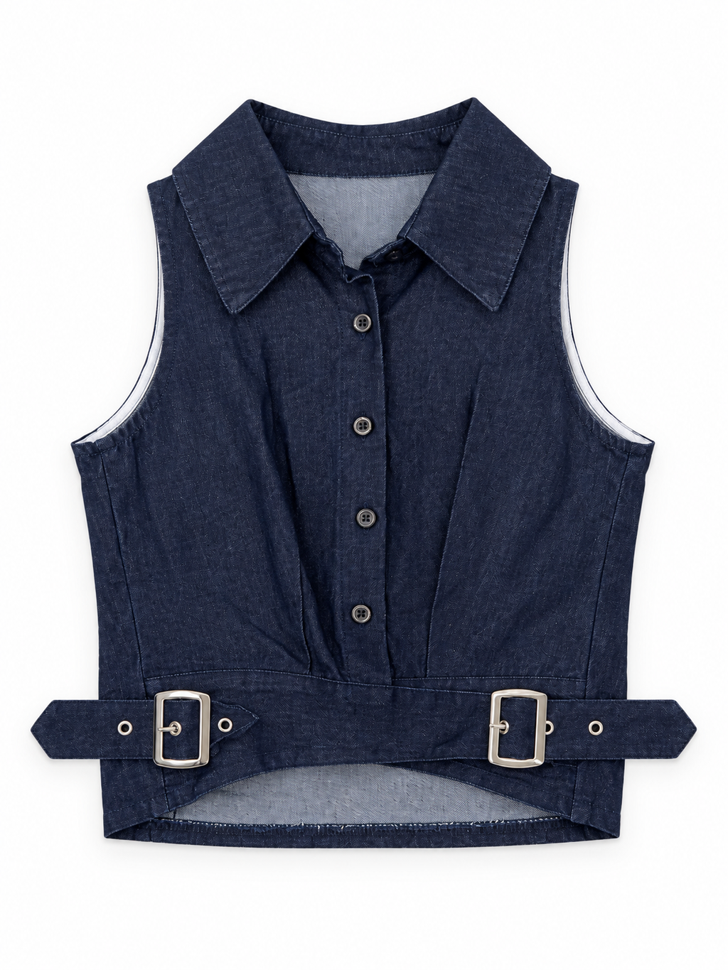 Denim Co-Ord Set of Double-Buckle Top & Trousers