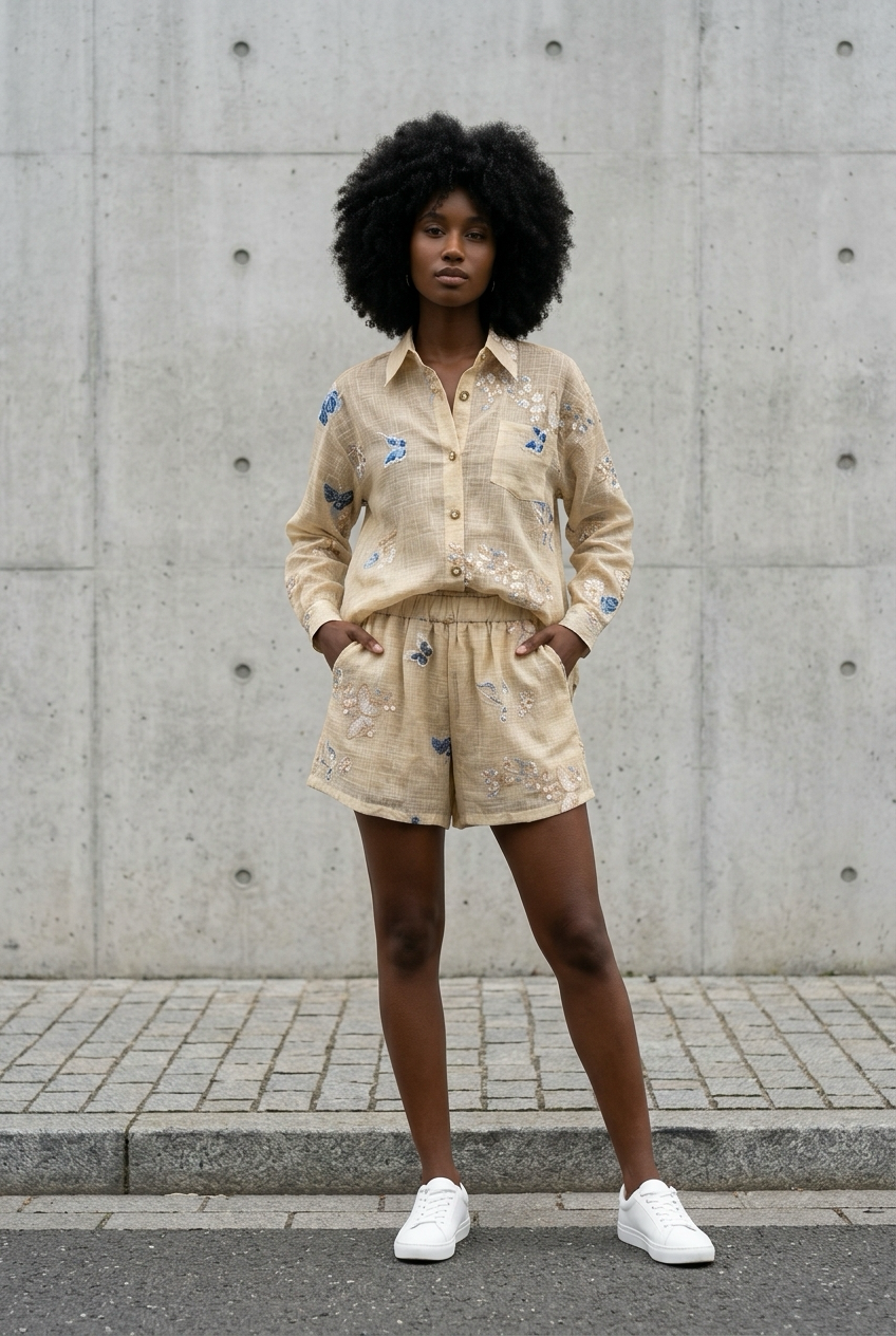 Co-Ord Set of Embroidered Shirt & Short