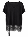 V-Neck Lace Hem Top