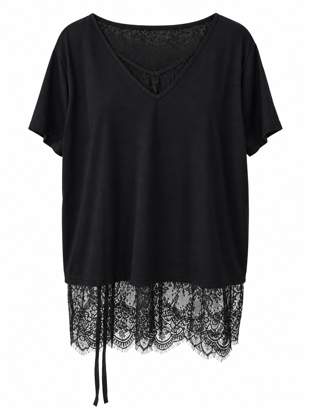 V-Neck Lace Hem Top
