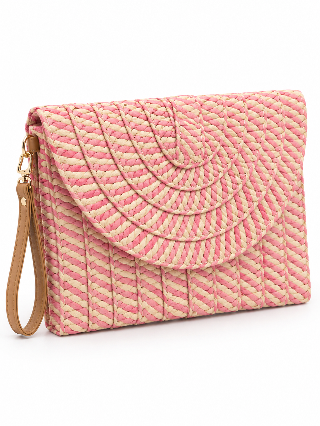 Striped Woven Raffia Clutch Bag