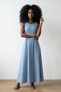 Floral Lace Denim Maxi Dress