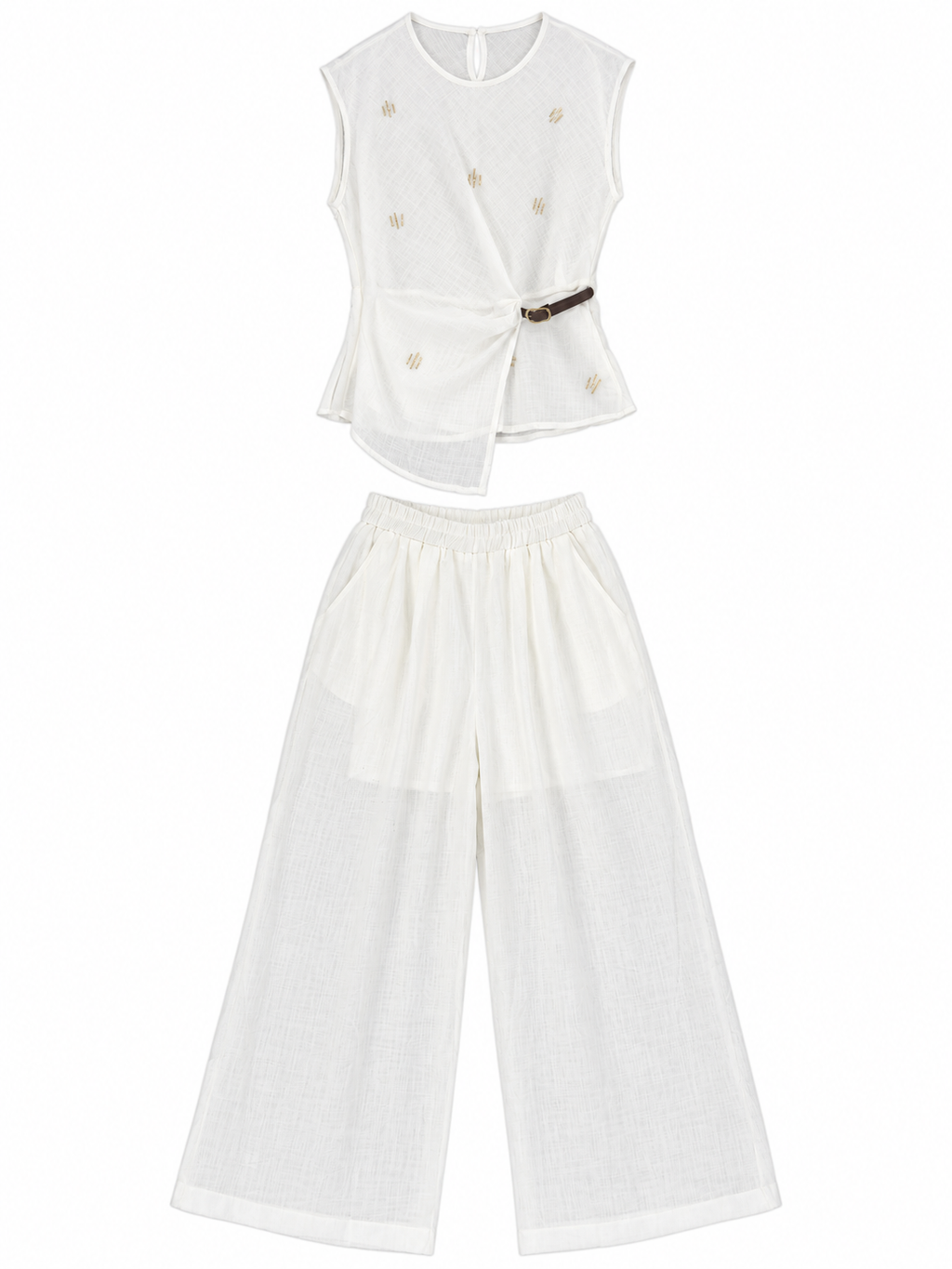 Embellished Buckle Top & Wide-Leg Co-Ord Set
