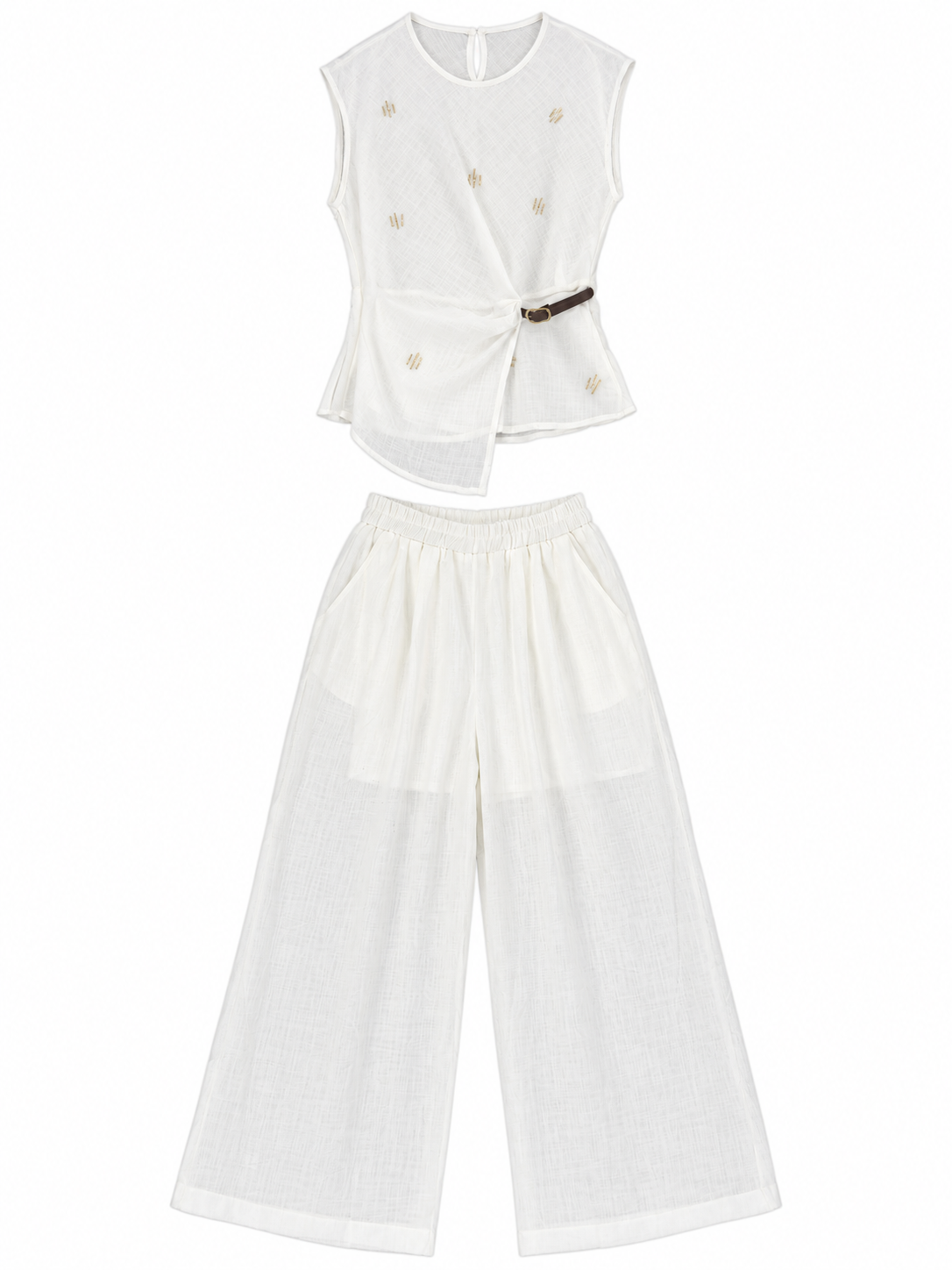 Embellished Buckle Top & Wide-Leg Co-Ord Set