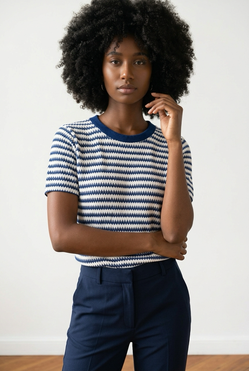 Striped Textured Short-Sleeve Top