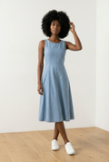 Bow Back Denim Midi Dress
