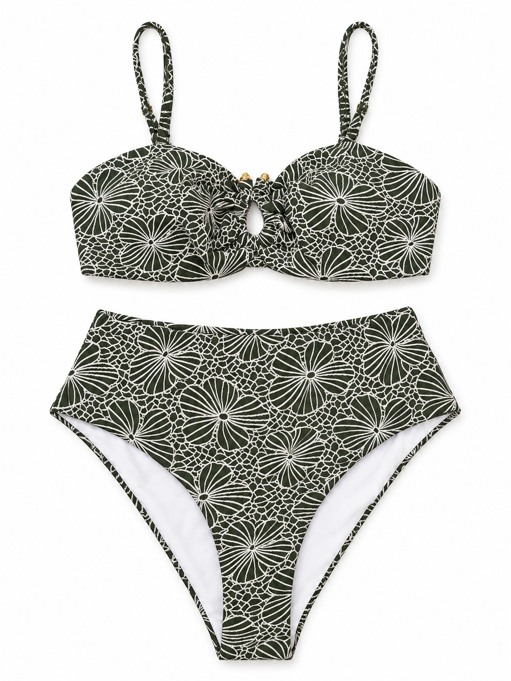 Olive Floral High-Waist Bikini