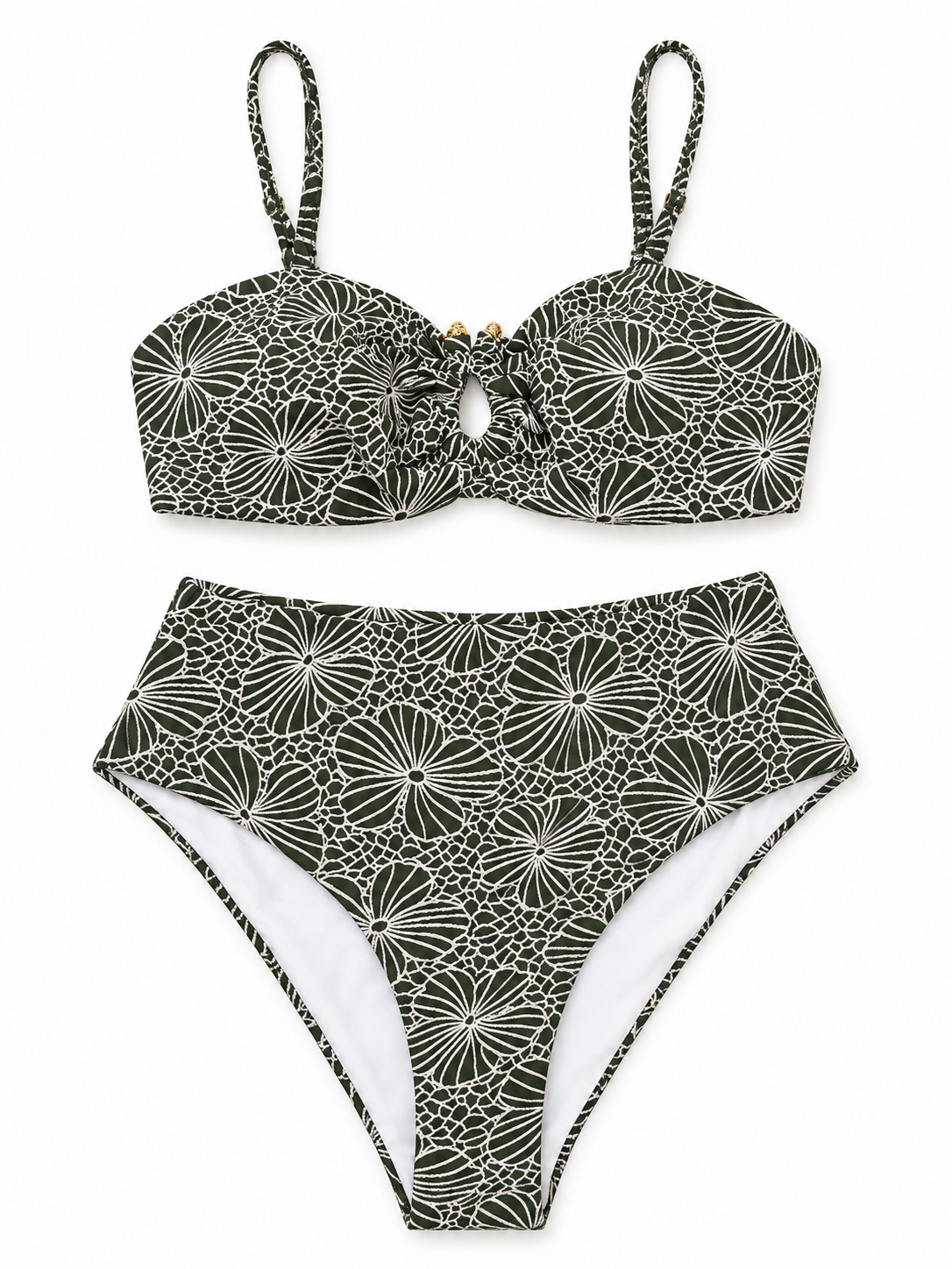 Olive Floral High-Waist Bikini